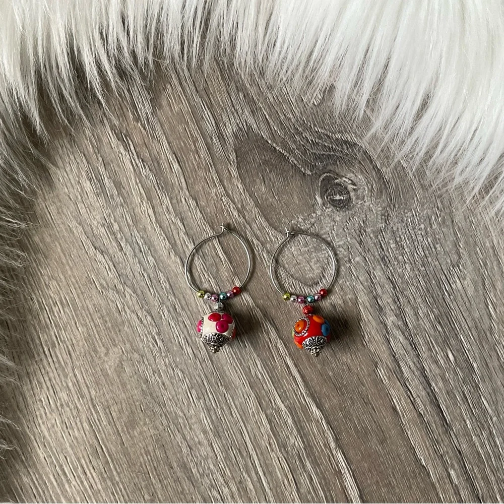 Pier 1 Imports Two Colorful Beaded Wine Stem Drink Charms